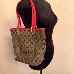 Gucci Beige Navy GG and Red Women's Tote Bag